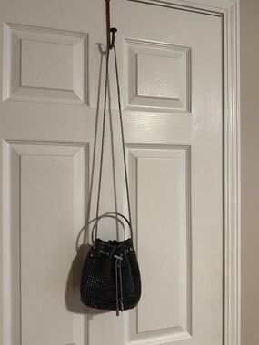 Sparkle Drawstring Bucket Crossbody Bag in Black